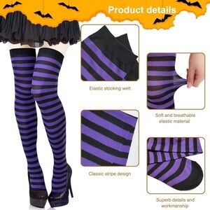 Purple and Black Striped Thigh-High Halloween Witch socks